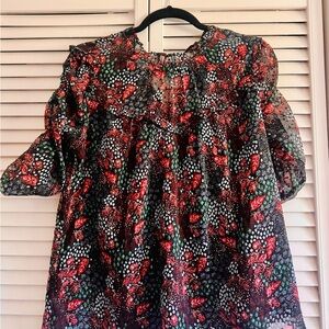 LOFT Floral Blouse - Red and Green